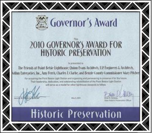 2010 Governors Award for Historic Preservation on the Point Betsie Light Station