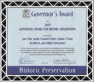 2009 Governors Award for Historic Preservation on the South Channel Lights